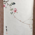 Japanese Hanging Scroll Vtg Kakejiku Kakemono Painting Pink Rose Flower SC693