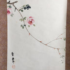 Japanese Hanging Scroll Vtg Kakejiku Kakemono Painting Pink Rose Flower SC693