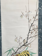 Japanese Hanging Scroll Vtg Kakejiku Kakemono Painting Plum Blossom Tiger SC694