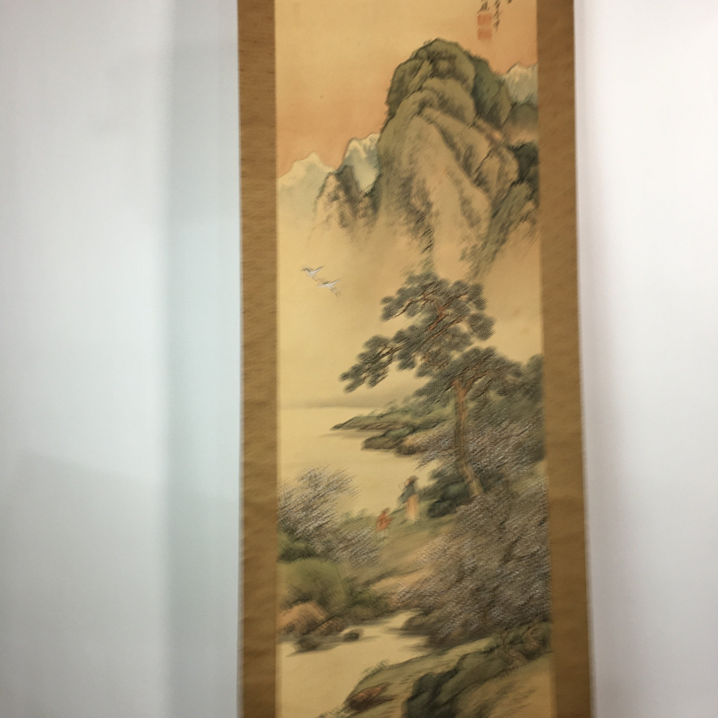 Japanese Hanging Scroll Vtg Kakejiku Kakemono Painting Plum Garden SC602
