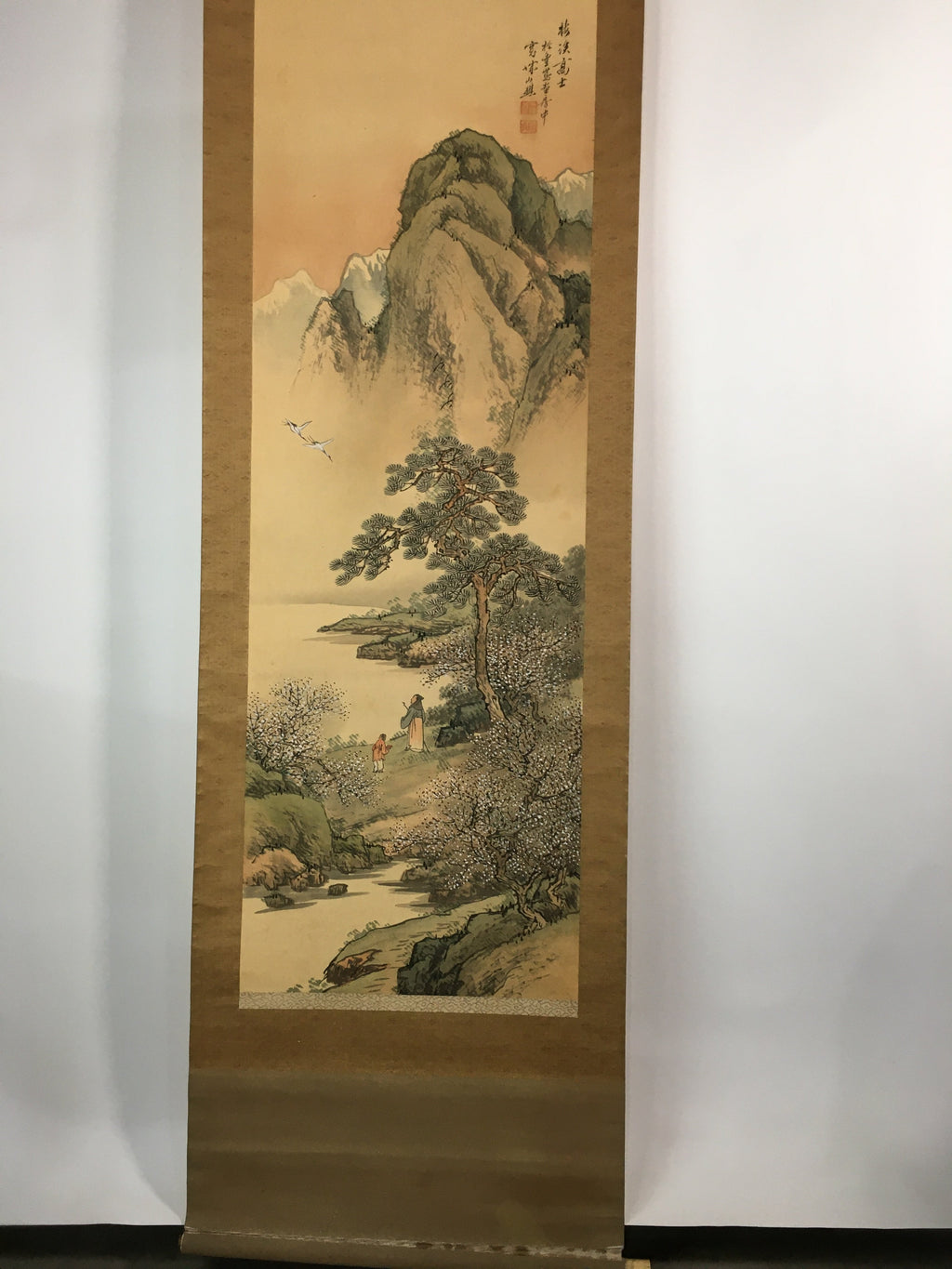 Japanese Hanging Scroll Vtg Kakejiku Kakemono Painting Plum Garden SC602