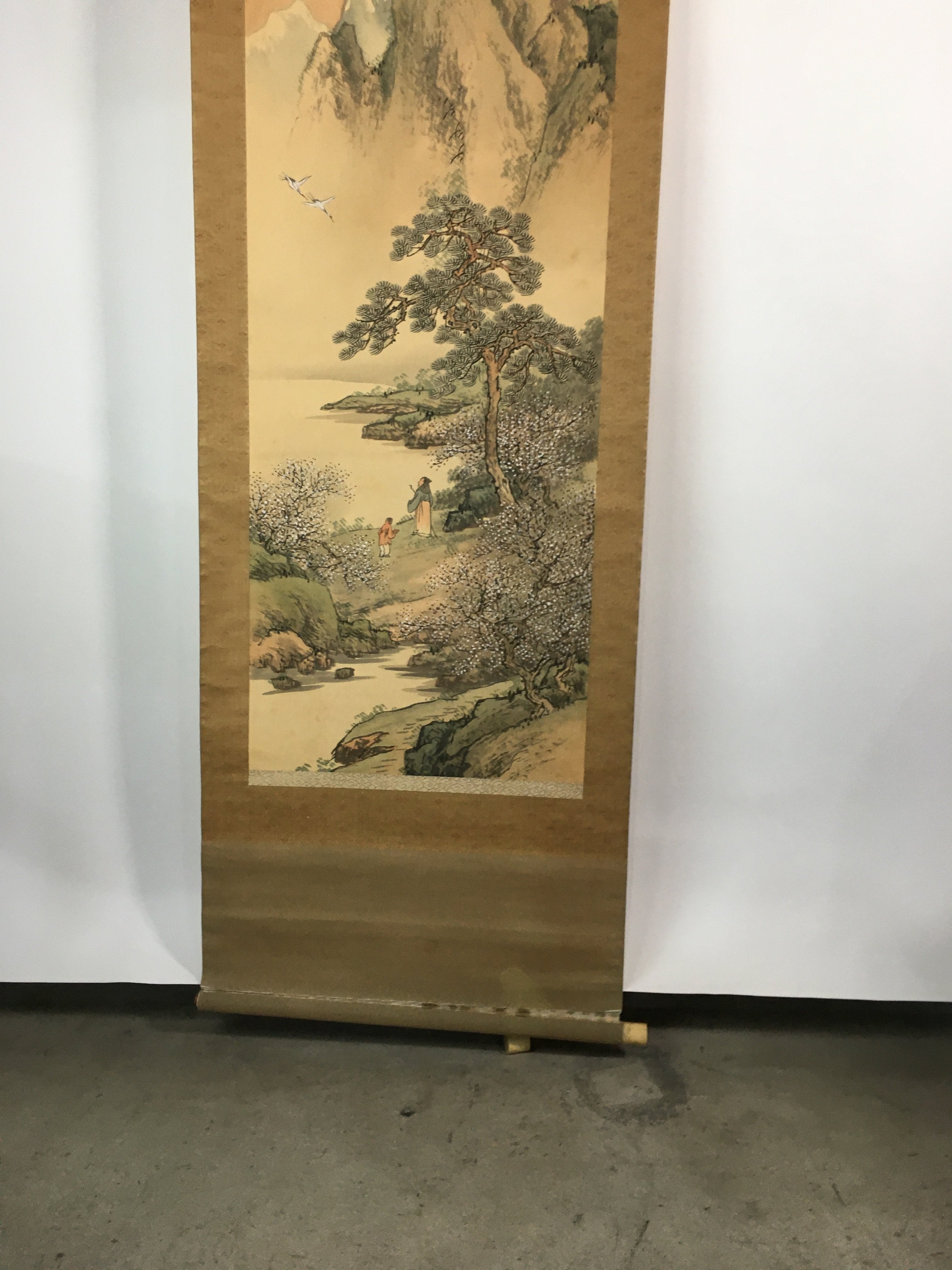 Japanese Hanging Scroll Vtg Kakejiku Kakemono Painting Plum Garden SC602