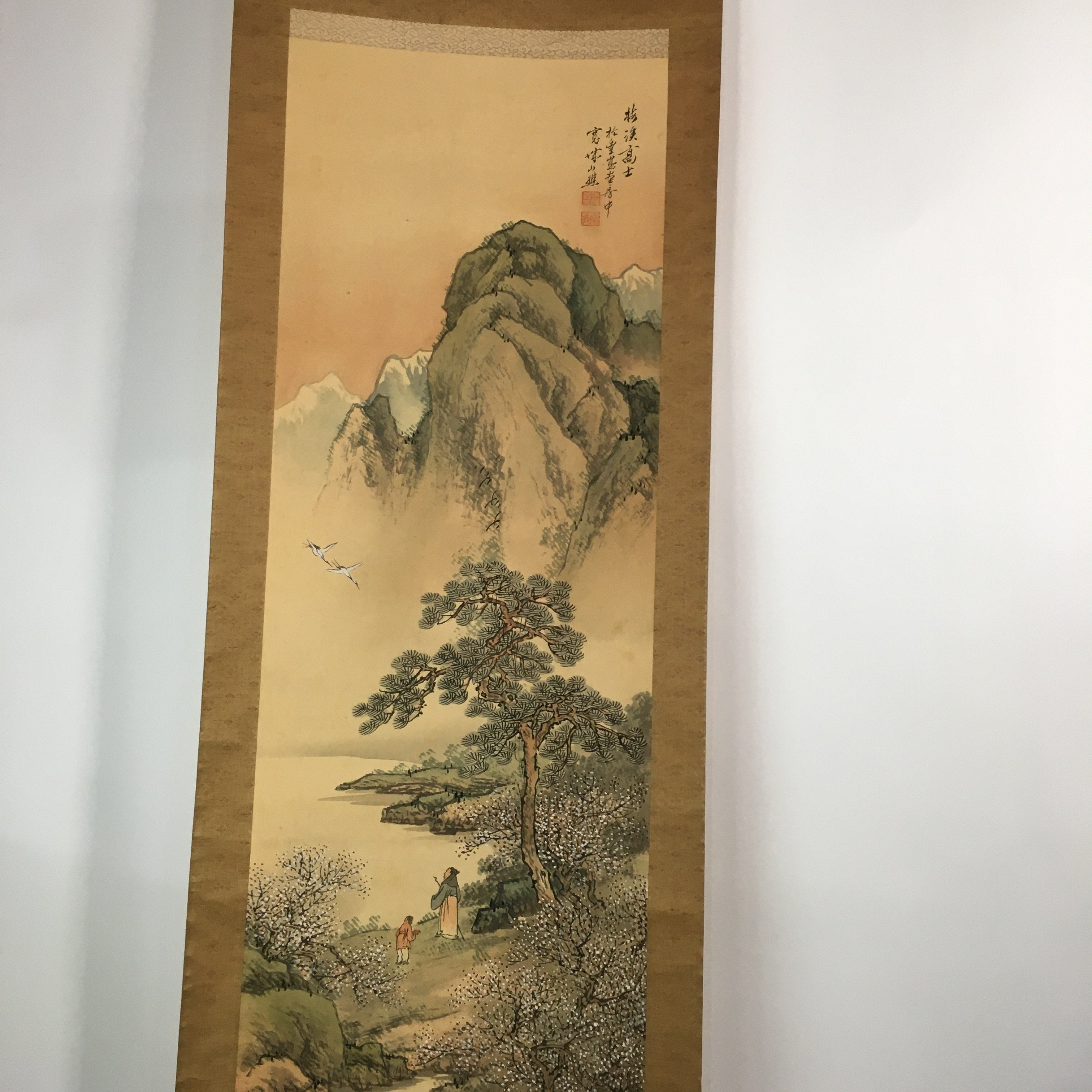Japanese Hanging Scroll Vtg Kakejiku Kakemono Painting Plum Garden SC602