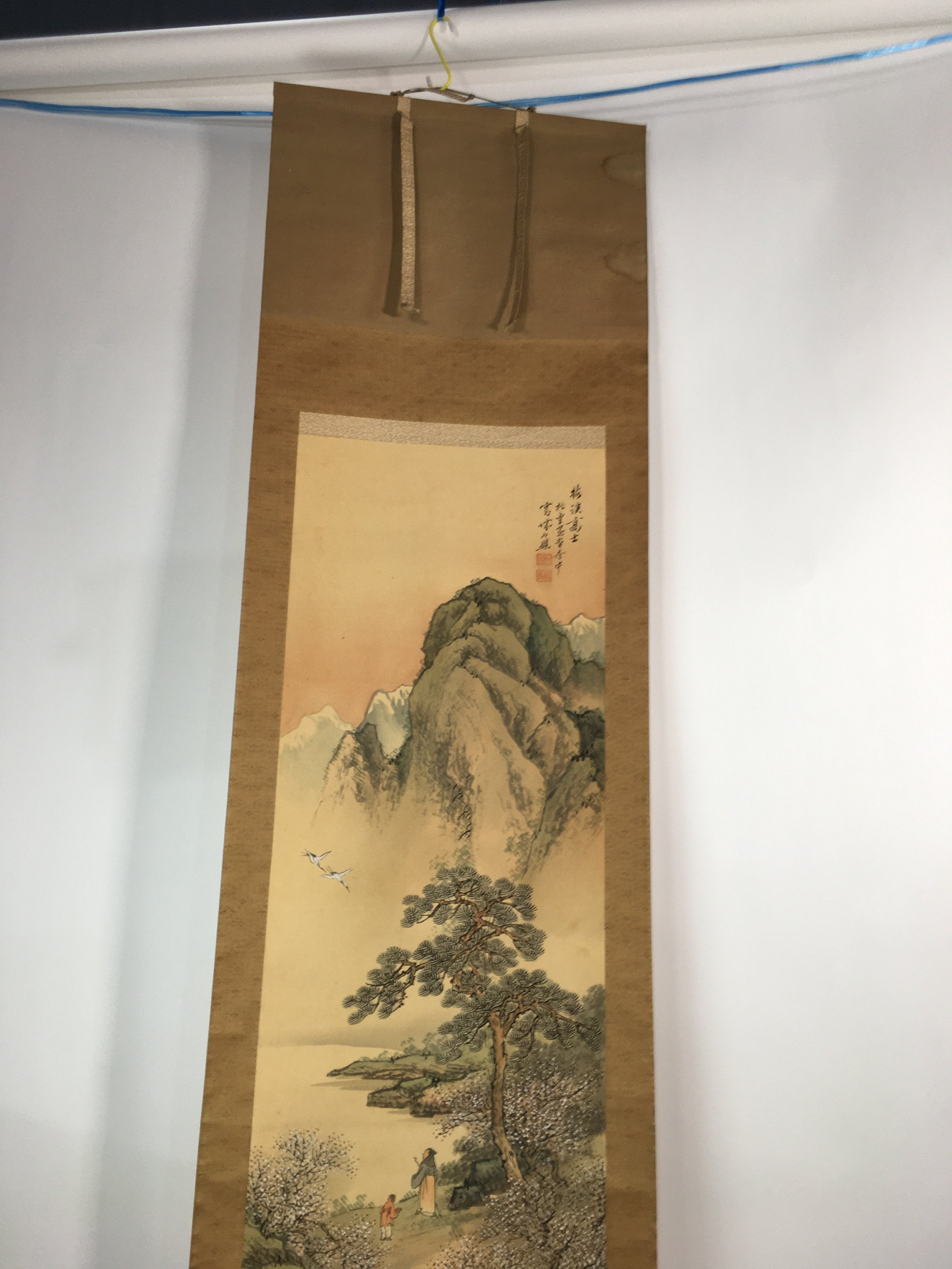 Japanese Hanging Scroll Vtg Kakejiku Kakemono Painting Plum Garden