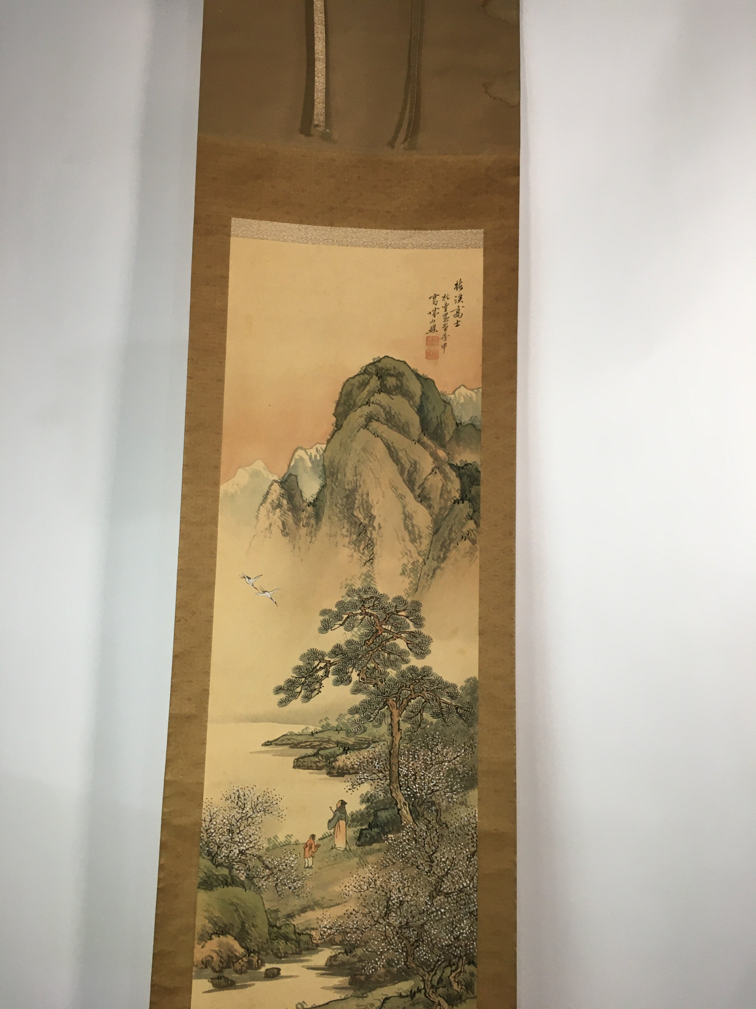 Japanese Hanging Scroll Vtg Kakejiku Kakemono Painting Plum Garden SC602