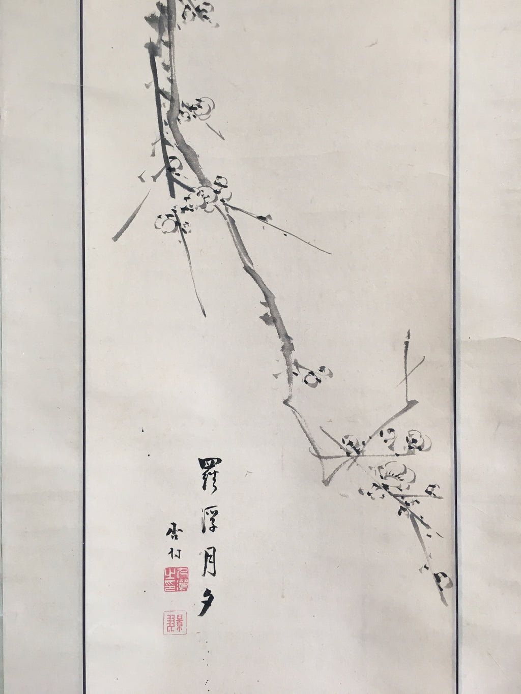 Japanese Hanging Scroll Vtg Kakejiku Kakemono Painting Plum blossoms SC685