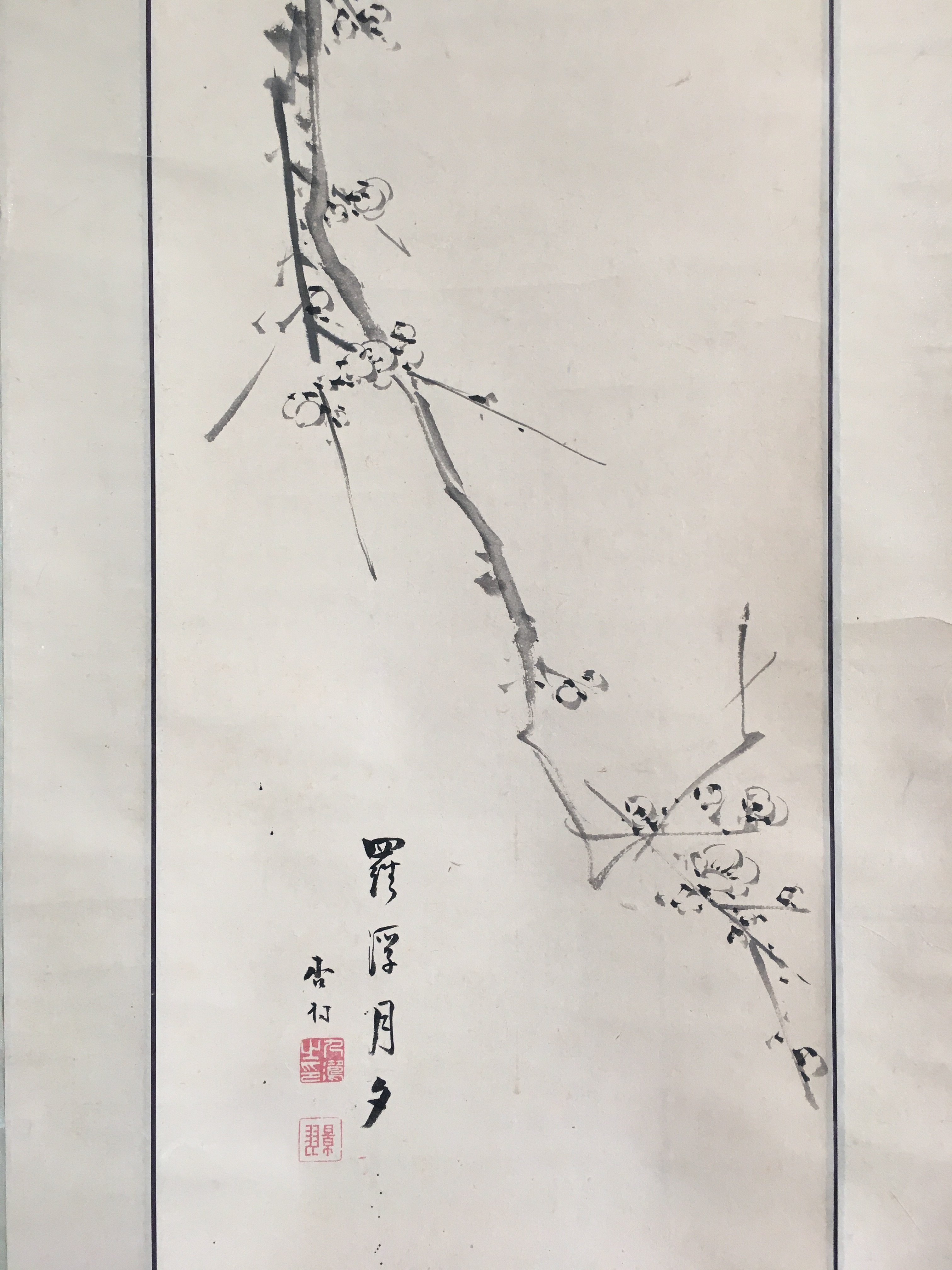 Japanese Hanging Scroll Vtg Kakejiku Kakemono Painting Plum blossoms SC685