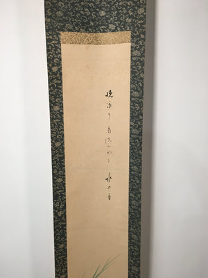 Japanese Hanging Scroll Vtg Kakejiku Kakemono Painting Poem Pond Firefly SC596