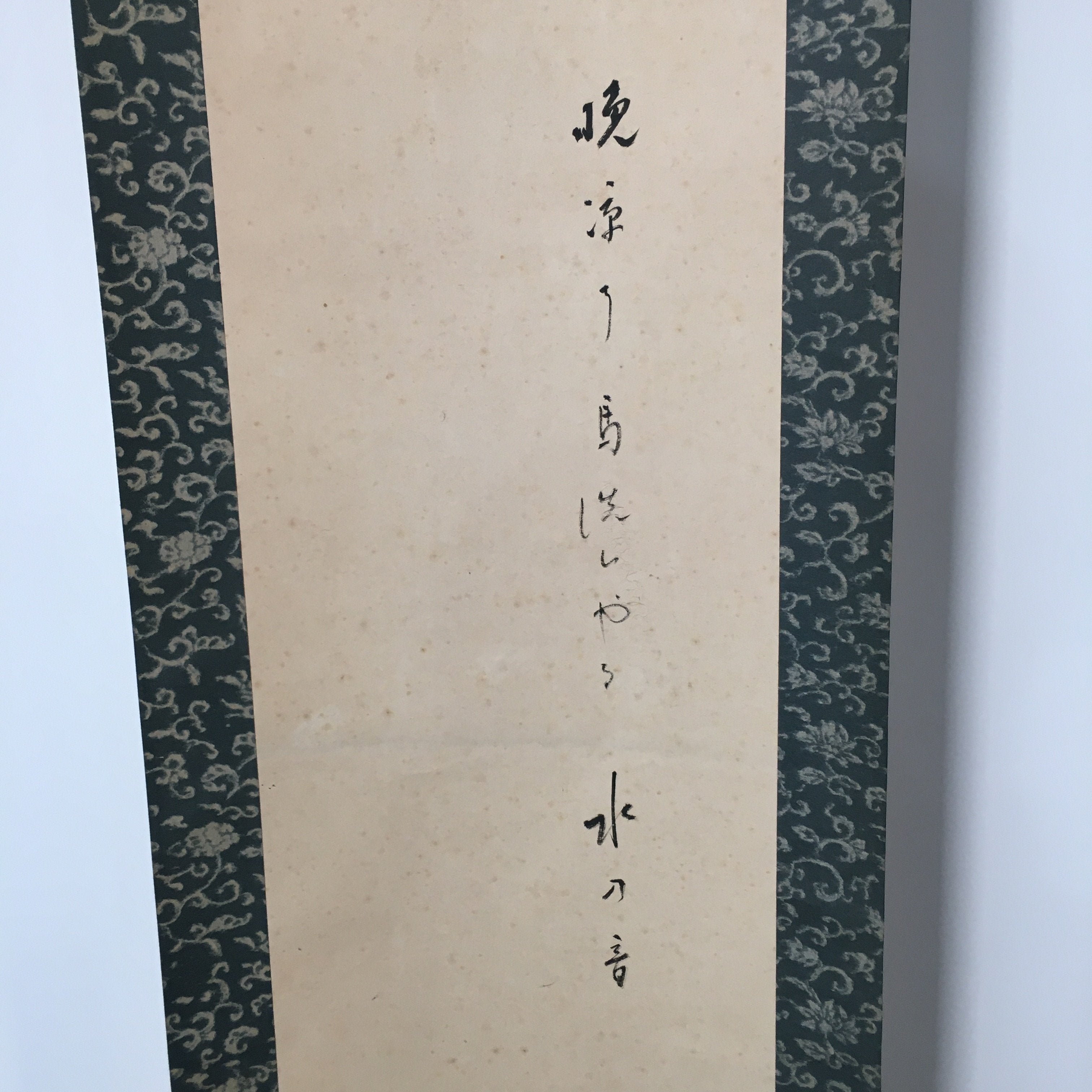 Japanese Hanging Scroll Vtg Kakejiku Kakemono Painting Poem Pond Firefly SC596