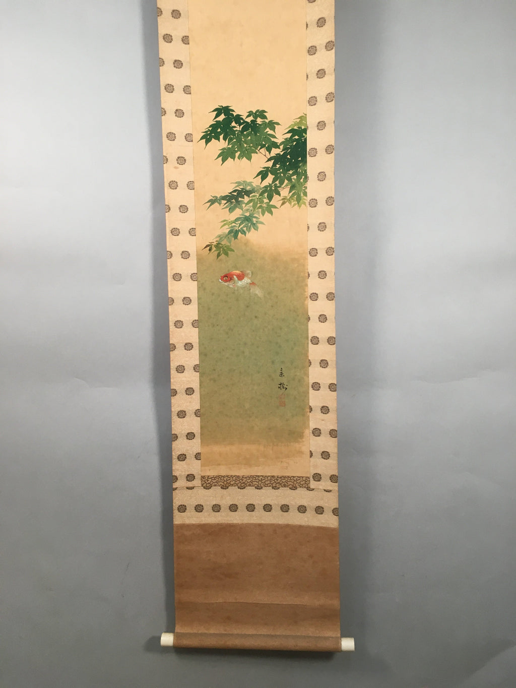 Japanese Hanging Scroll Vtg Kakejiku Kakemono Painting Red Goldfish SC570