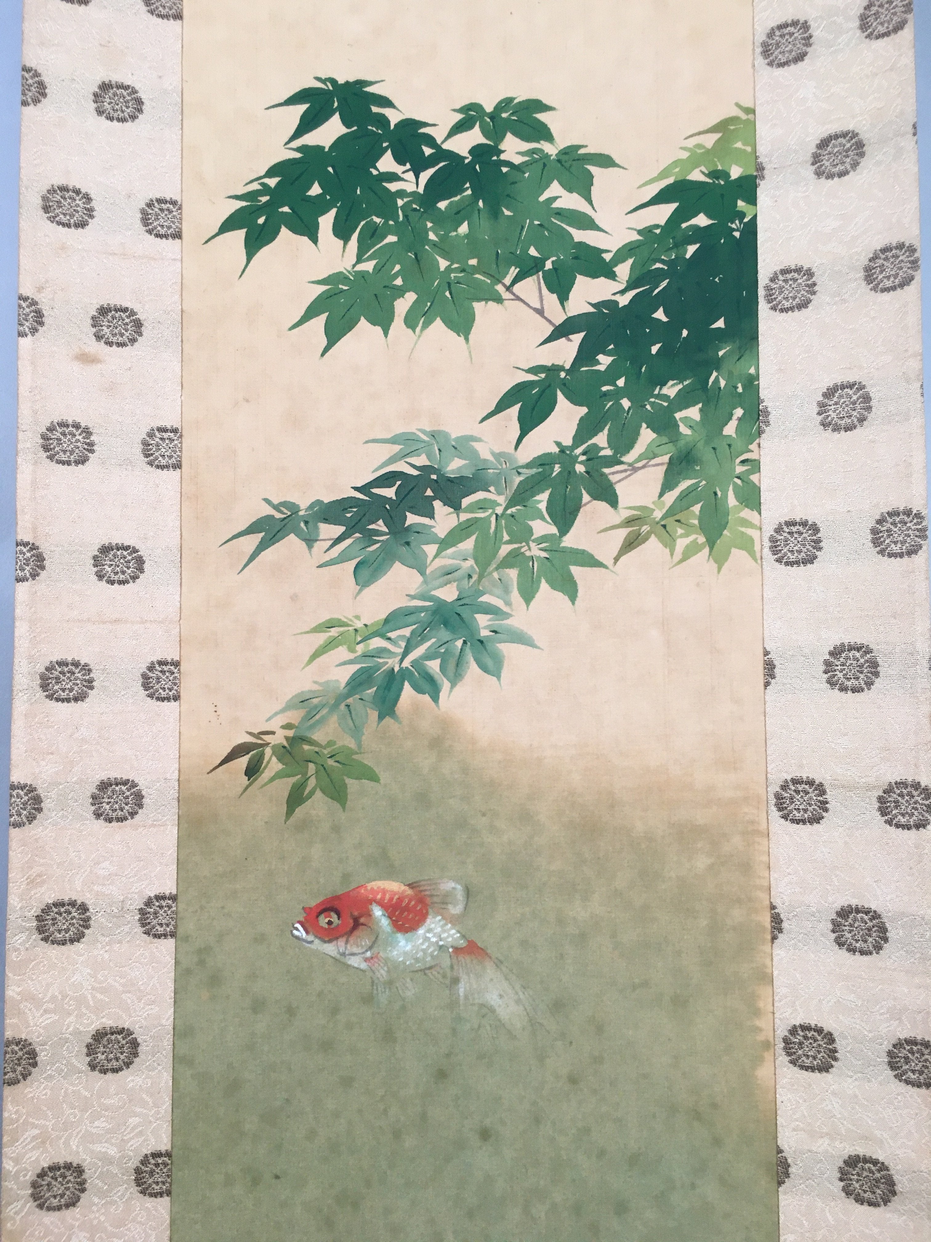 Japanese Hanging Scroll Vtg Kakejiku Kakemono Painting Red Goldfish SC570