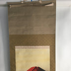 Japanese Hanging Scroll Vtg Kakejiku Kakemono Painting Red Mount Fuji SC653