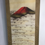 Japanese Hanging Scroll Vtg Kakejiku Kakemono Painting Red Mount Fuji SC653