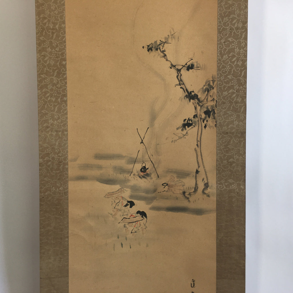 Japanese Hanging Scroll Vtg Kakejiku Kakemono Painting Rice Planting SC637