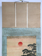 Japanese Hanging Scroll Vtg Kakejiku Kakemono Painting Scenery Cranes SC593