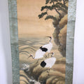 Japanese Hanging Scroll Vtg Kakejiku Kakemono Painting Scenery Cranes SC593