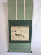 Japanese Hanging Scroll Vtg Kakejiku Kakemono Painting Snow Mountain Hut SC632