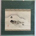 Japanese Hanging Scroll Vtg Kakejiku Kakemono Painting Snow Mountain Hut SC632