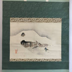 Japanese Hanging Scroll Vtg Kakejiku Kakemono Painting Snow Mountain Hut SC632