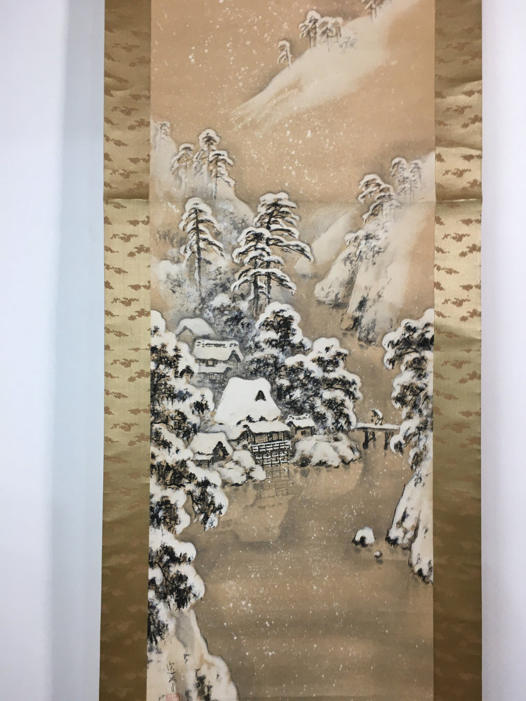 Japanese Hanging Scroll Vtg Kakejiku Kakemono Painting Snow Mountain SC601