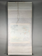 Japanese Hanging Scroll Vtg Kakejiku Kakemono Painting Sparrow Gourd SC578