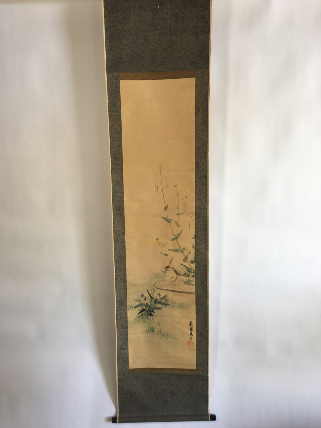 Japanese Hanging Scroll Vtg Kakejiku Kakemono Painting Spring Flowers SC640