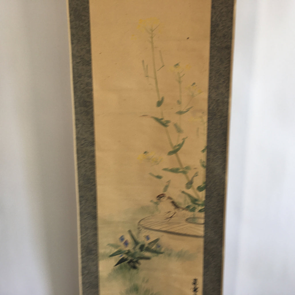 Japanese Hanging Scroll Vtg Kakejiku Kakemono Painting Spring Flowers SC640