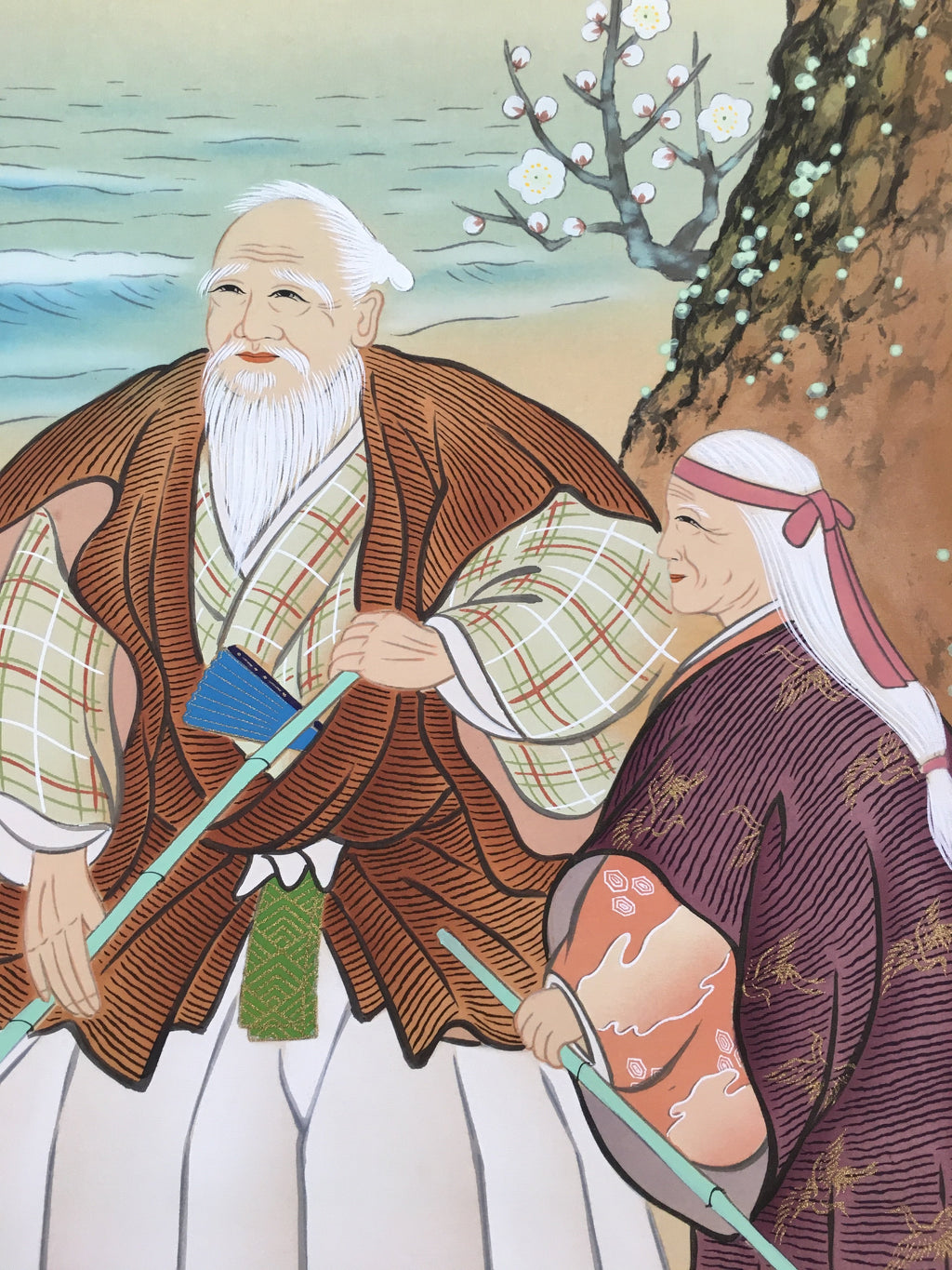 Japanese Hanging Scroll Vtg Kakejiku Kakemono Painting Takasago SC579