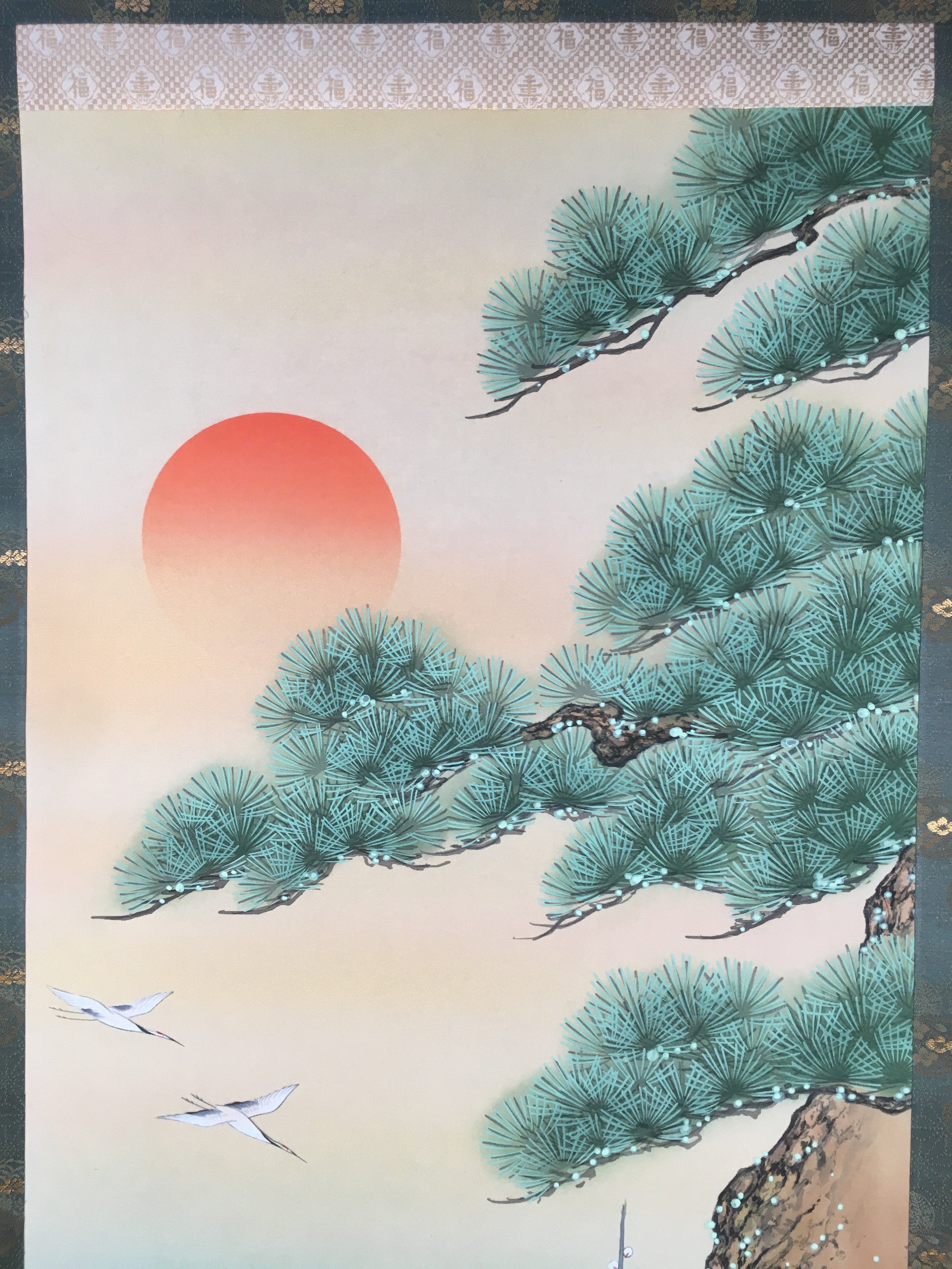 Japanese Hanging Scroll Vtg Kakejiku Kakemono Painting Takasago SC579