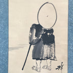 Japanese Hanging Scroll Vtg Kakejiku Kakemono Painting Traveler Mt.Fuji SC684