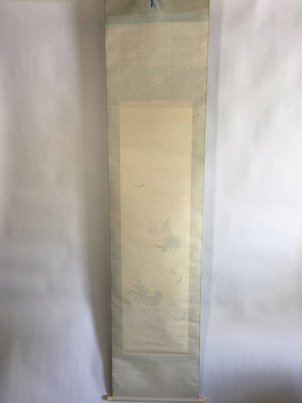 Japanese Hanging Scroll Vtg Kakejiku Kakemono Painting Two Chickens SC641