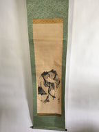 Japanese Hanging Scroll Vtg Kakejiku Kakemono Painting Two Men Letter SC670