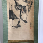 Japanese Hanging Scroll Vtg Kakejiku Kakemono Painting Two Men Letter SC670