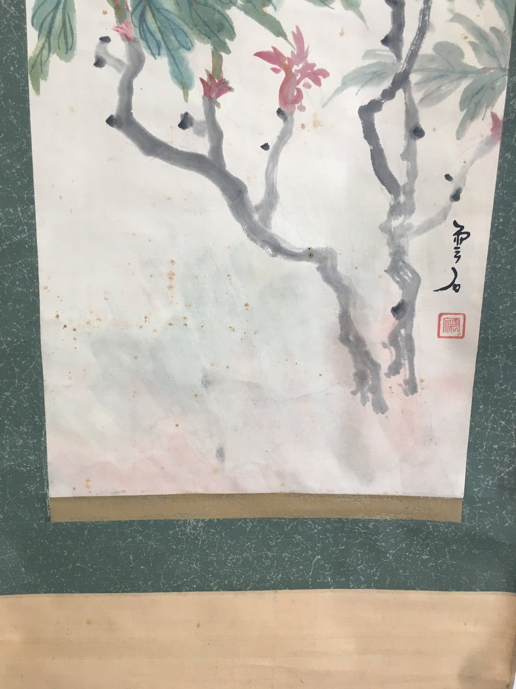 Japanese Hanging Scroll Vtg Kakejiku Kakemono Peony Flower Sparrow SC679