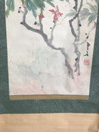 Japanese Hanging Scroll Vtg Kakejiku Kakemono Peony Flower Sparrow SC679