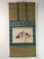 Japanese Hanging Scroll Vtg Kakejiku Kakemono Pink Peony Flower SC746