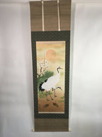 Japanese Hanging Scroll Vtg Kakejiku Kakemono Plum Blossom Crane Pine Tree SC650