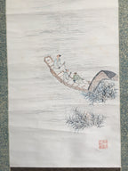 Japanese Hanging Scroll Vtg Kakejiku Kakemono Poetry Men On The Boat SC682