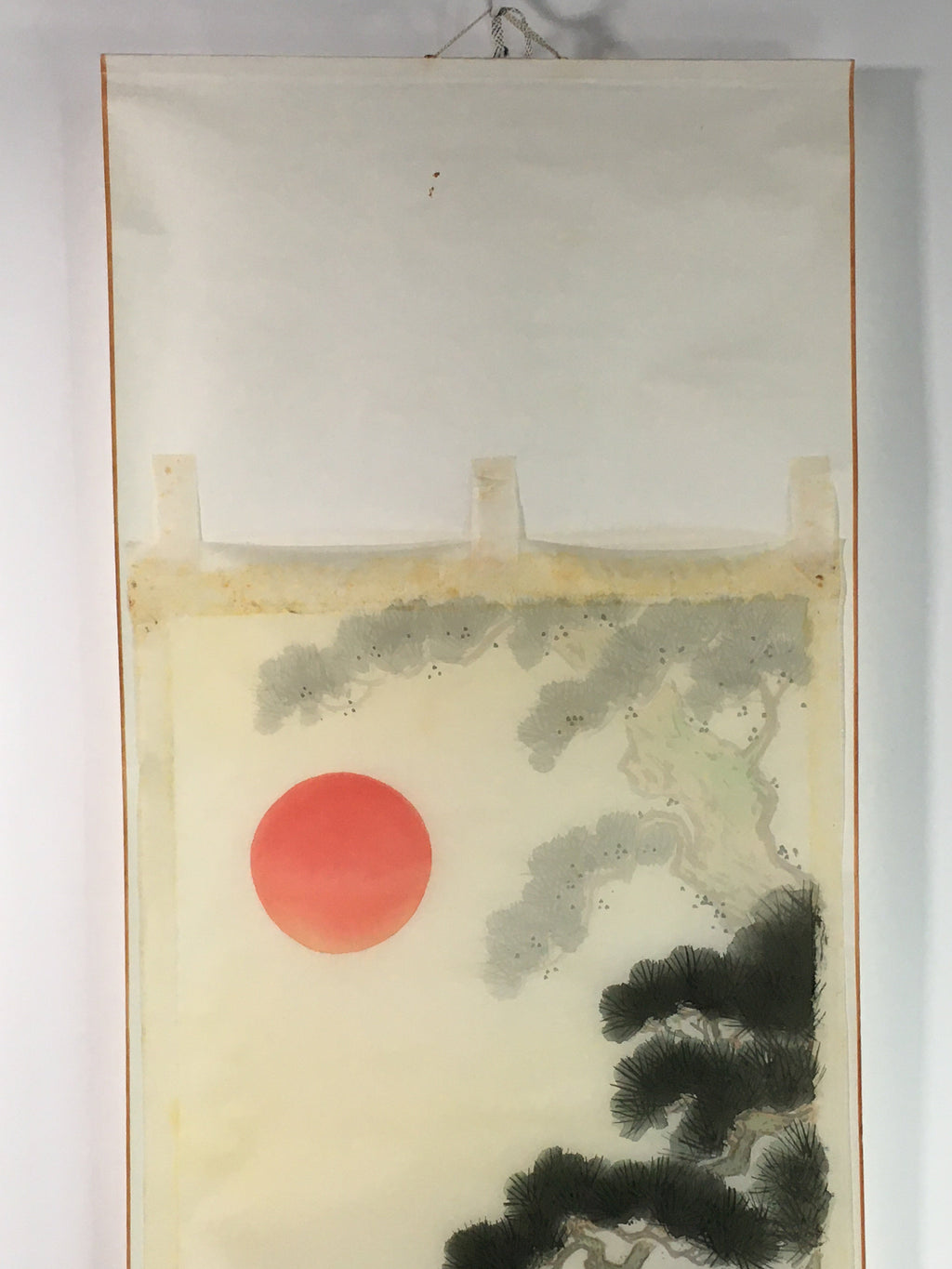Japanese Hanging Scroll Vtg Kakejiku Kakemono Rabbit Pine Tree Sun SC752