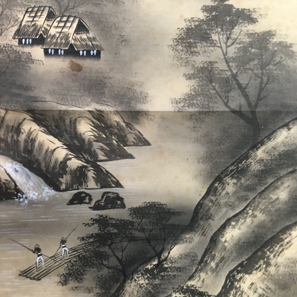 Japanese Hanging Scroll Vtg Kakejiku Kakemono Sansui Mountain River Stream SC710