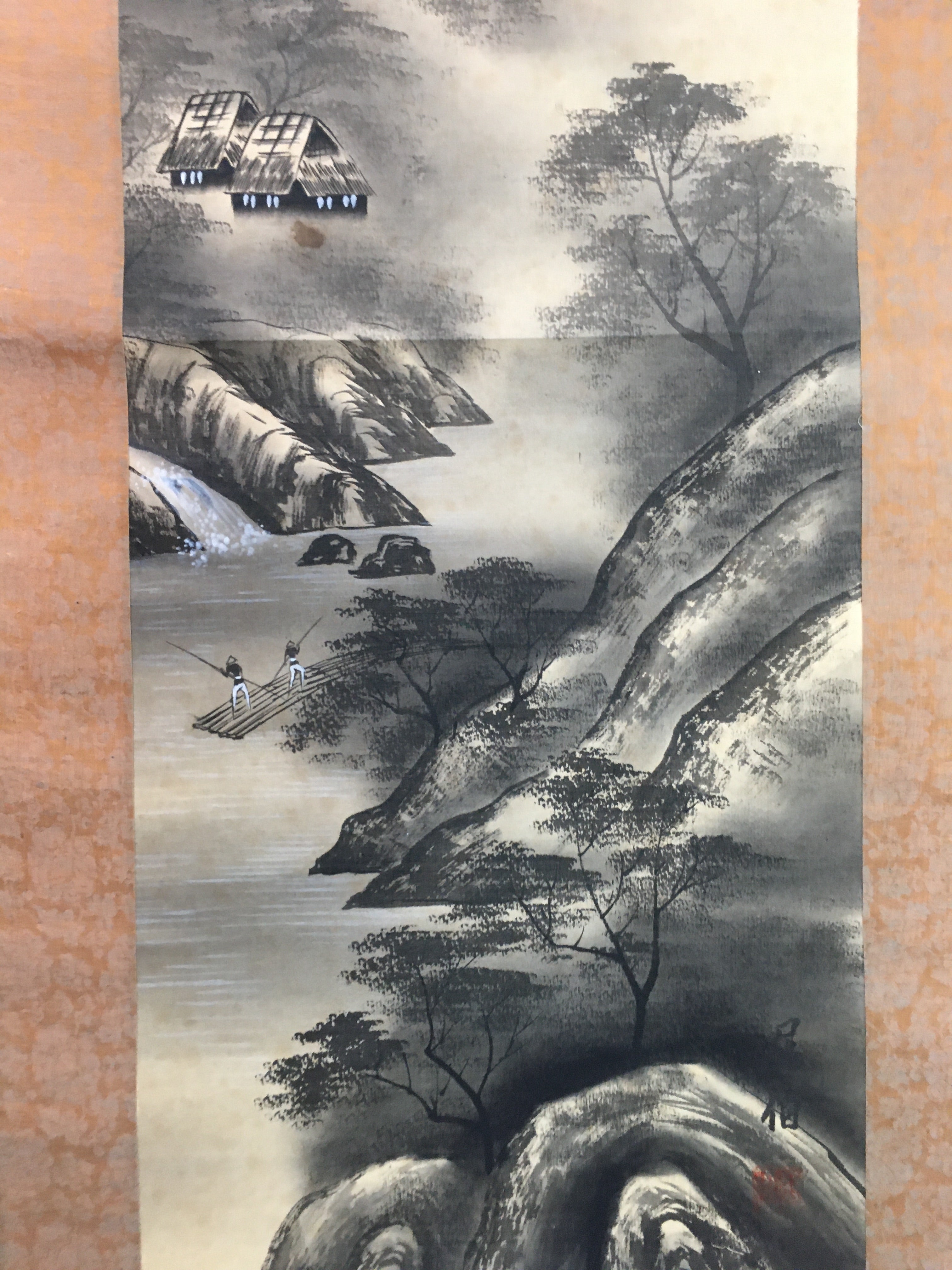 Japanese Hanging Scroll Vtg Kakejiku Kakemono Sansui Mountain River Stream SC710