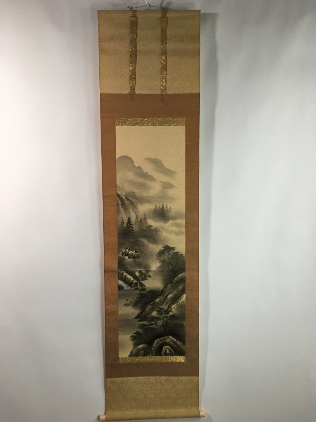 Japanese Hanging Scroll Vtg Kakejiku Kakemono Sansui Mountain River Stream SC710