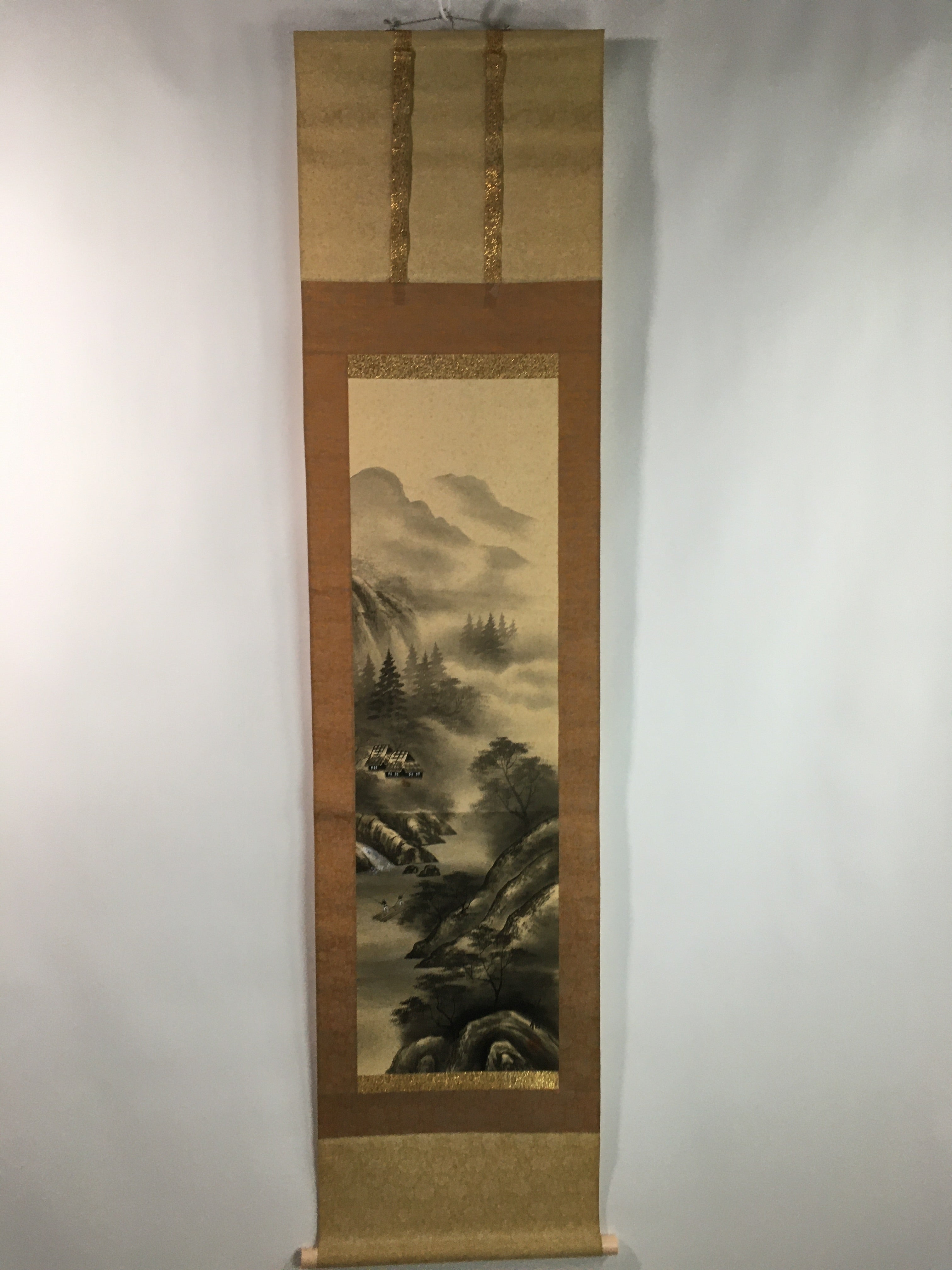 Japanese Hanging Scroll Vtg Kakejiku Kakemono Sansui Mountain River Stream SC710