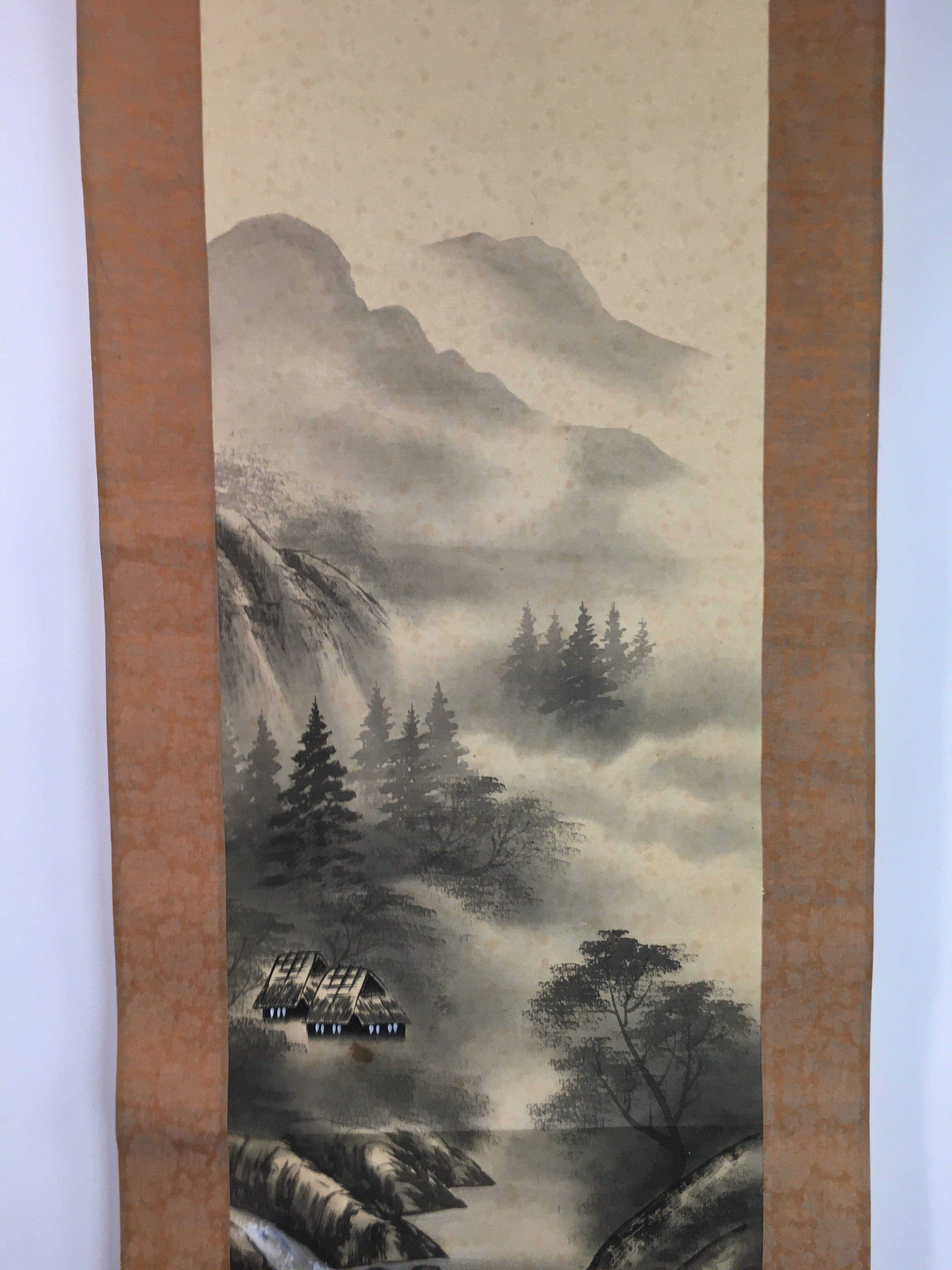 Japanese Hanging Scroll Vtg Kakejiku Kakemono Sansui Mountain