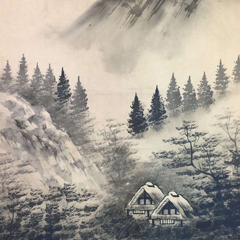 Japanese Hanging Scroll Vtg Kakejiku Kakemono Sansui Mountain Trees Valley SC724