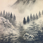 Japanese Hanging Scroll Vtg Kakejiku Kakemono Sansui Mountain Trees Valley SC724