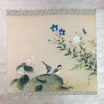 Japanese Hanging Scroll Vtg Kakejiku Kakemono Small Birds Flower SC722