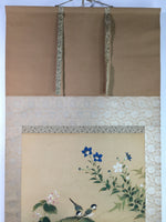 Japanese Hanging Scroll Vtg Kakejiku Kakemono Small Birds Flower SC722