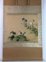 Japanese Hanging Scroll Vtg Kakejiku Kakemono Small Birds Flower SC722