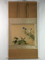 Japanese Hanging Scroll Vtg Kakejiku Kakemono Small Birds Flower SC722
